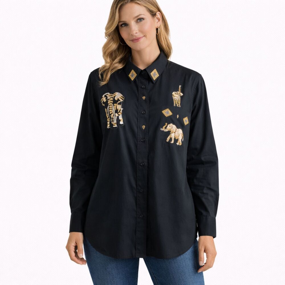 Get Lucky Button Up & Tee Set Elephant Shirt 2 Piece XL